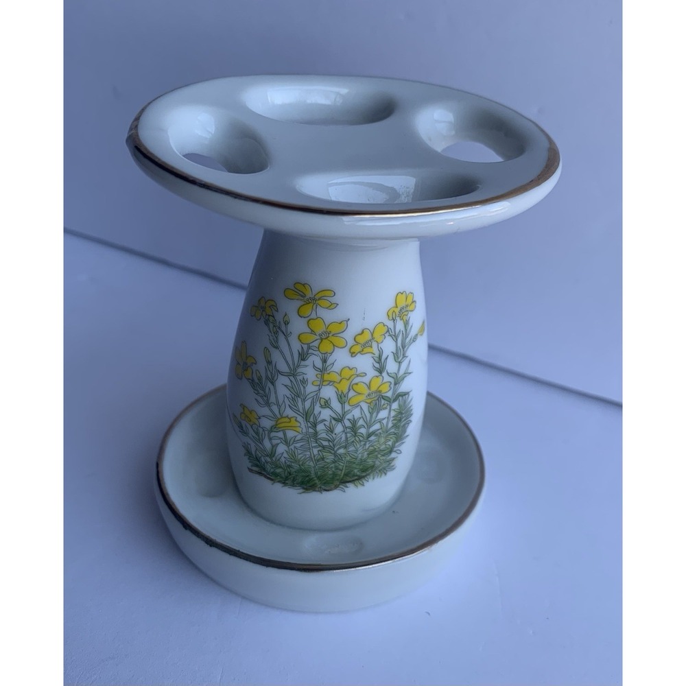 Vintage Takahasi San Francisco Pottery Porcelain‎ Toothbrush Holder  Gold Trim